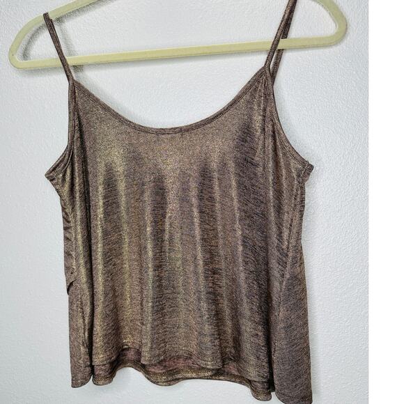 Kimchi Blue Gold Bronze Metallic Round Neck Flowy Tank Top S - Picture 10 of 15